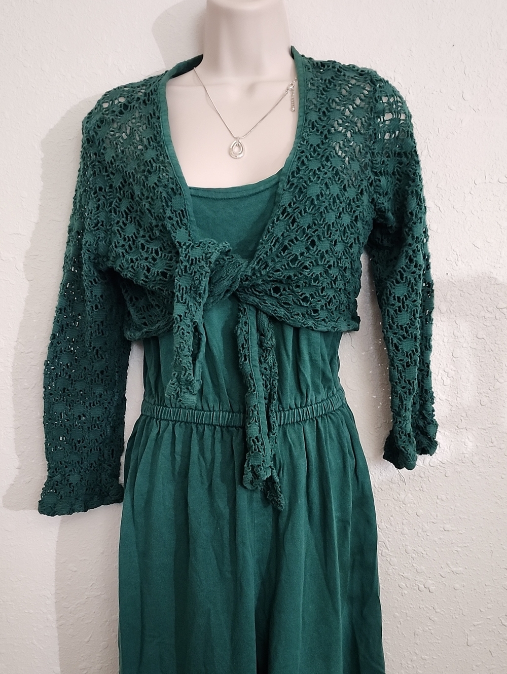 Women’s Open Crochet Bolero Sweater - Teal Green